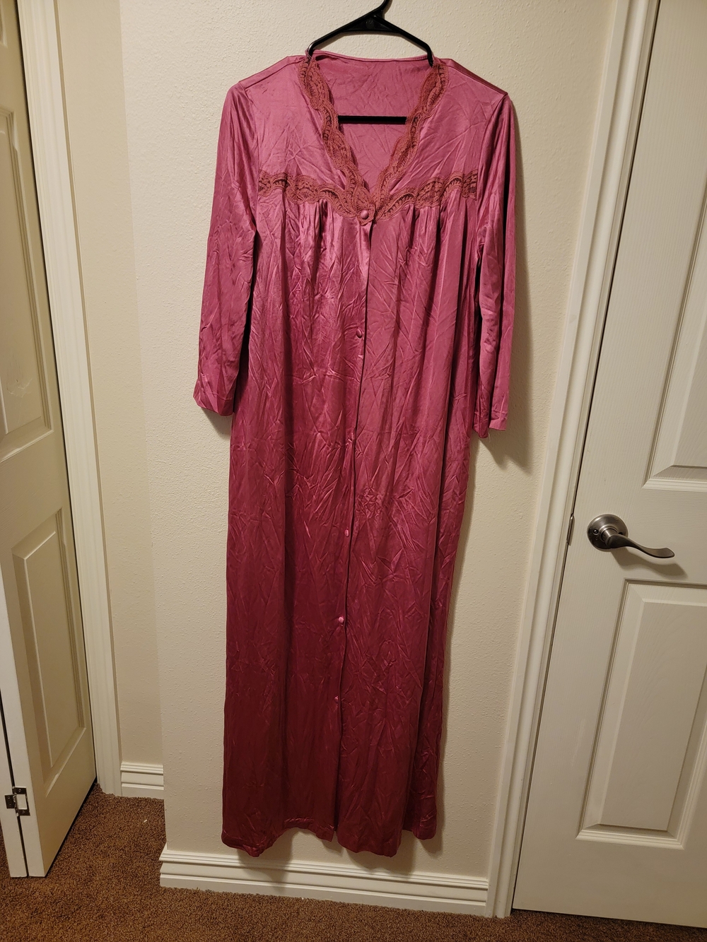 Vintage Long Lace-Trim Nightgown in Rosewood - Women’s Sleepwear